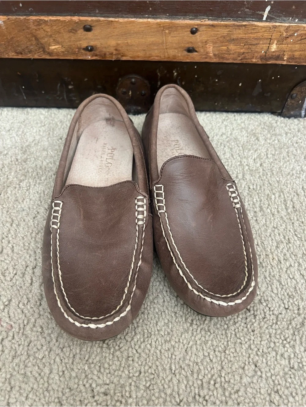 Polo by Ralph Lauren Brown Leather Slip-On Driving Loafers